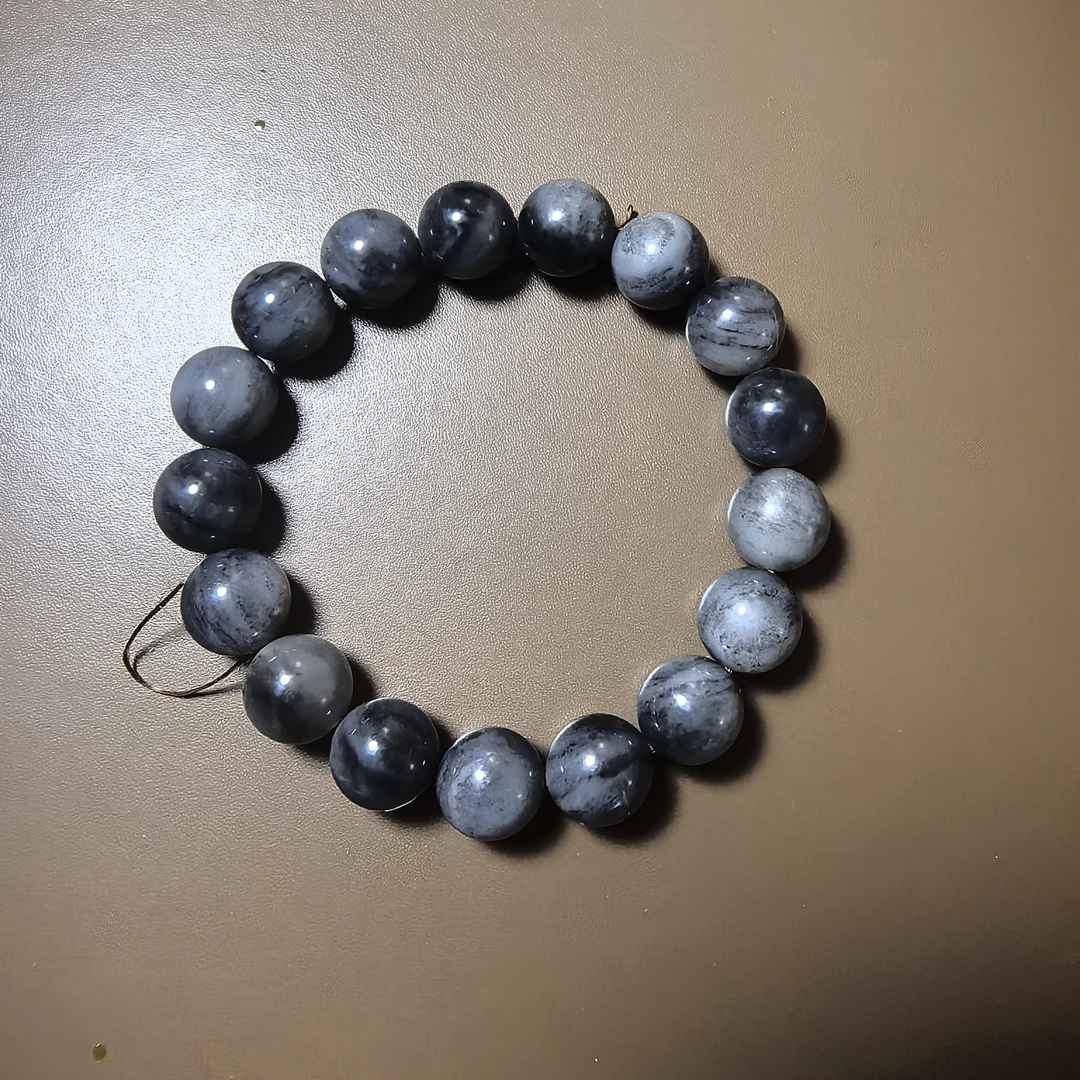 卡12和田玉青花猫眼手串圆珠