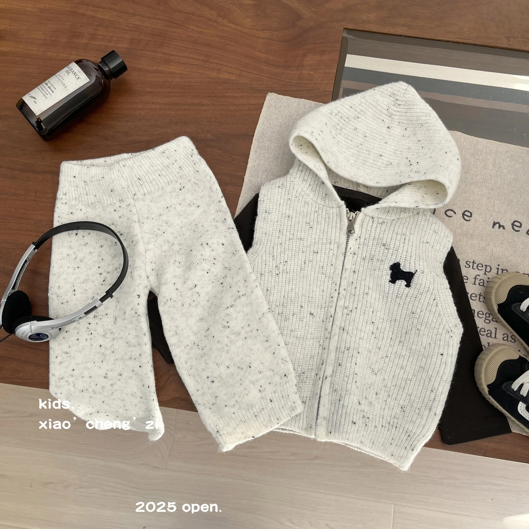 T25C112春款针织套装女宝宝男宝宝洋气针织马甲背心休闲针织长裤