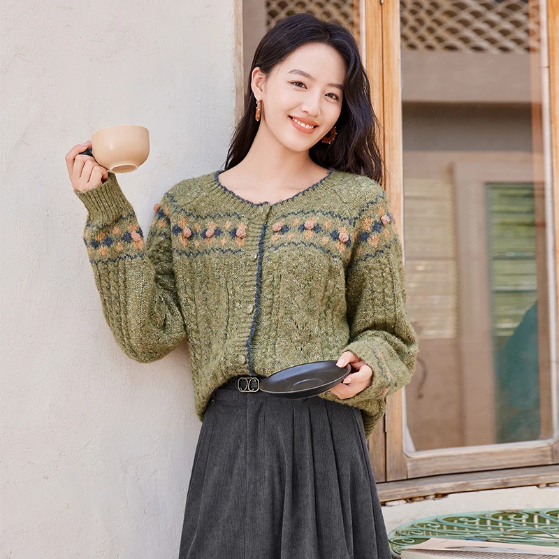 【陈大可】Z844279毛针织衫 香影绞花重工针织衫女开衫2024冬季