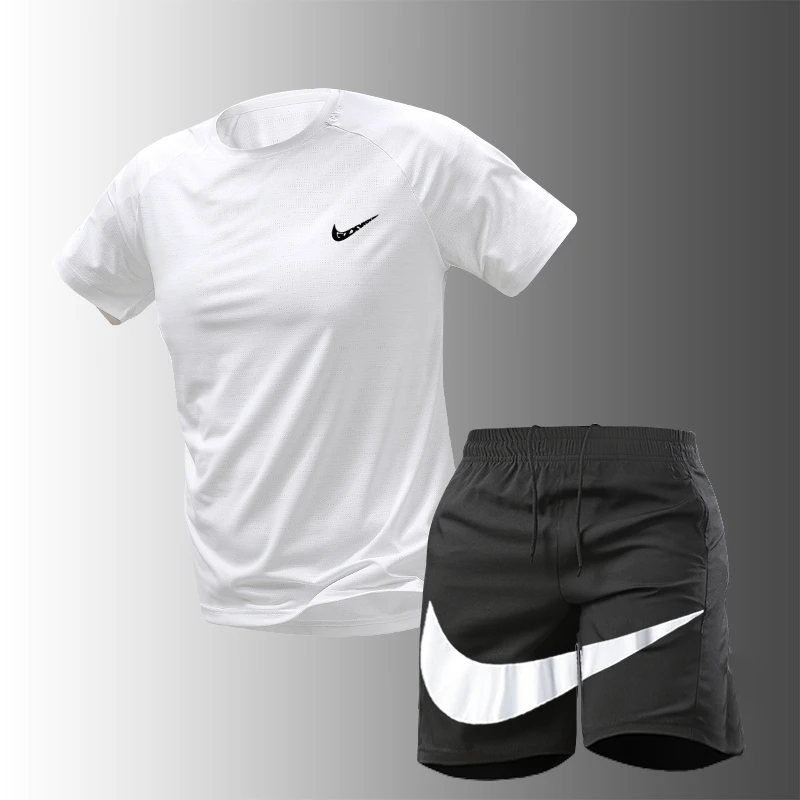 NK奥莱品牌精选男士透气薄款夏季短袖男速干休闲运动户外跑步套装