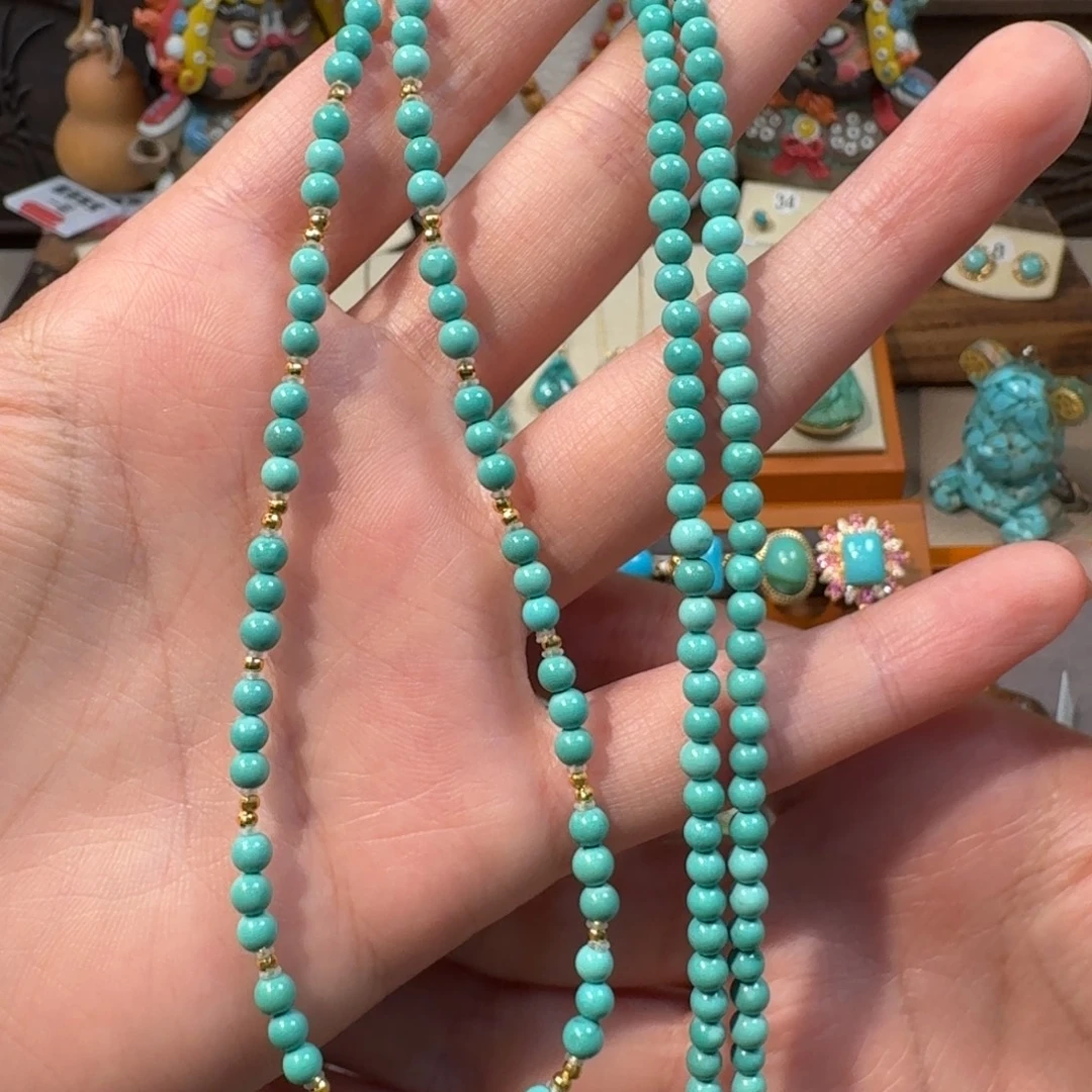 绿松石18K金镶嵌毛衣链