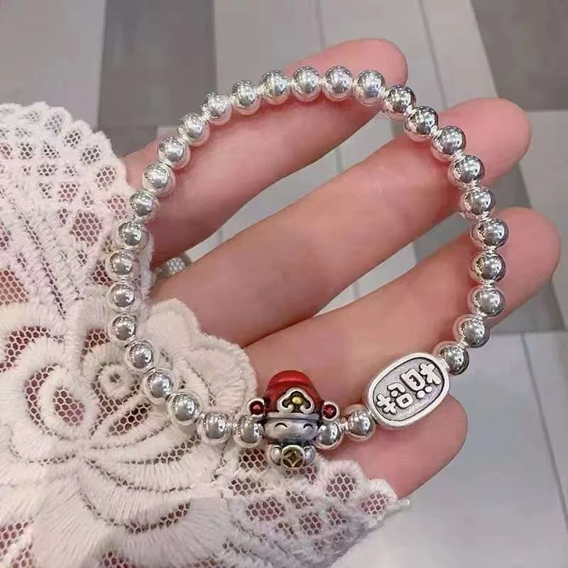 小财神爷招财纳福弹力绳手链女简约百搭发财
