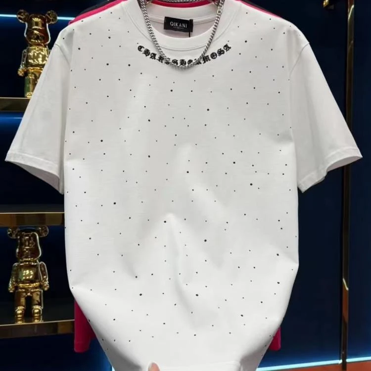 2025新款轻奢高级设计感镶钻满天星亮片半袖潮流圆领短袖T恤男装