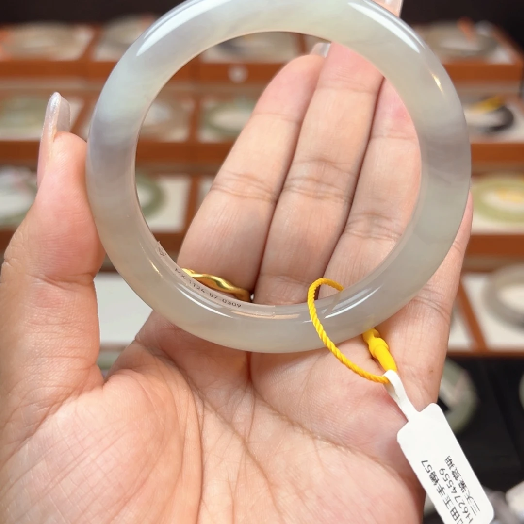 和田玉手镯未镶嵌冰紫特色镯56