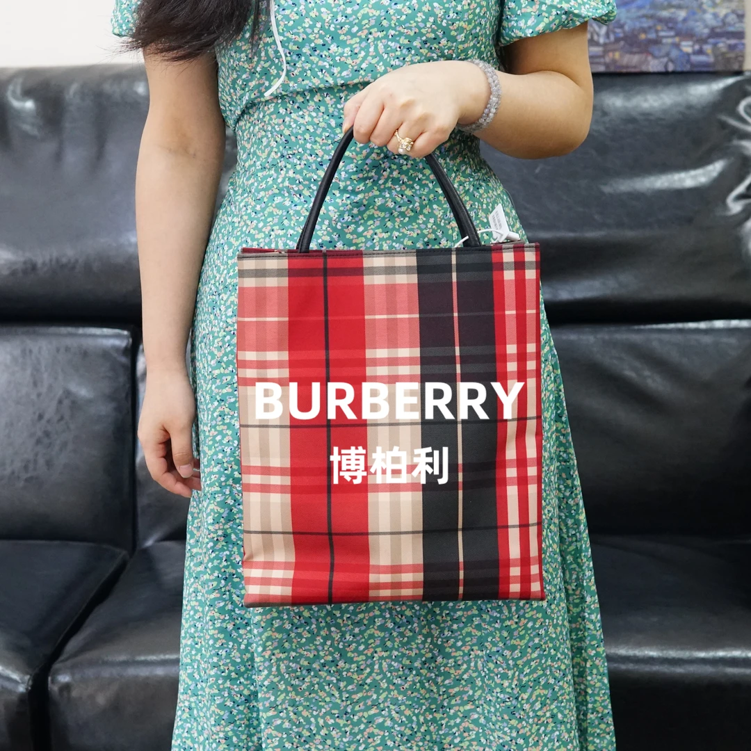 95新 BURBERRY/博柏利 巴宝莉/红色格纹手提包/ZG04513041/3041
