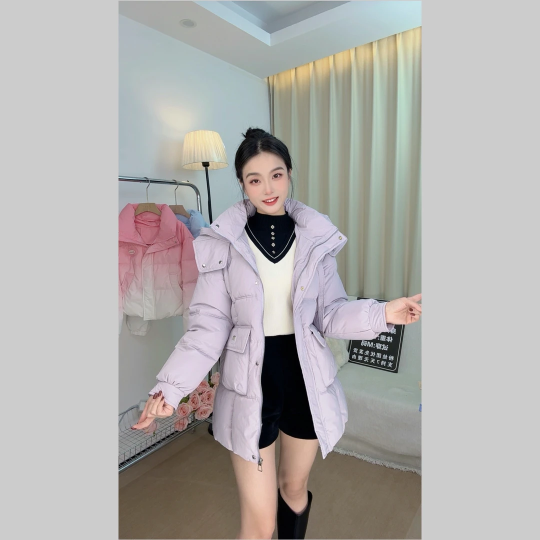 【东东】大口袋新款时尚连帽飘带加厚保暖显瘦中长款棉服外套