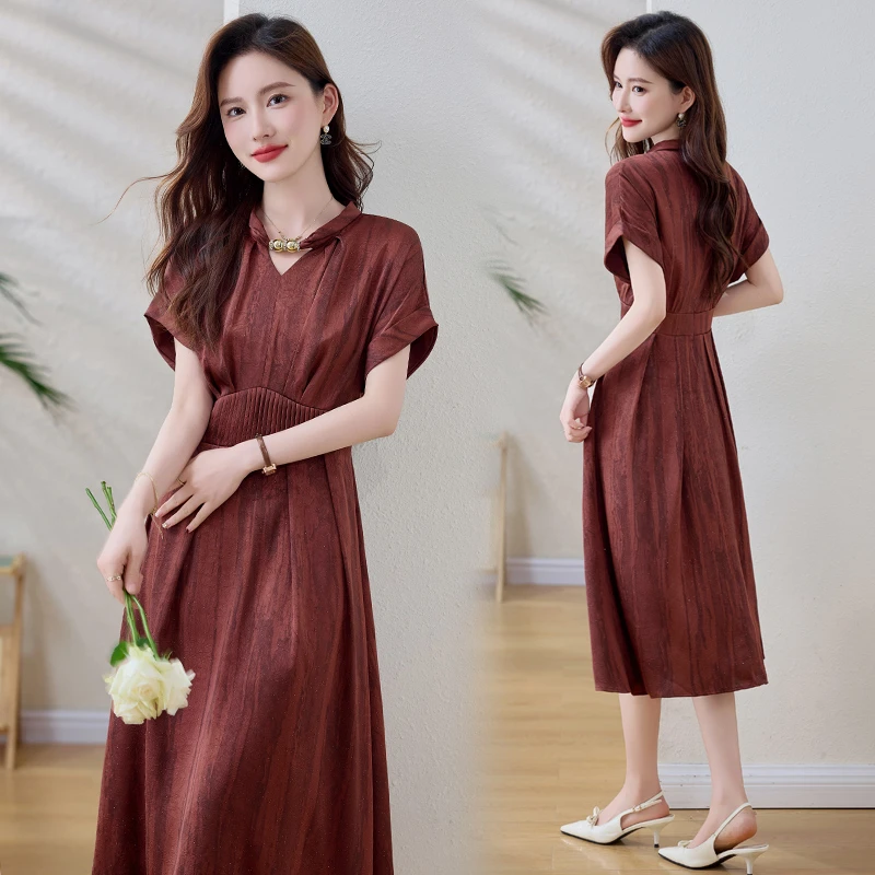 2025夏季女装新款时尚优雅气质中长款轻妈妈连衣裙