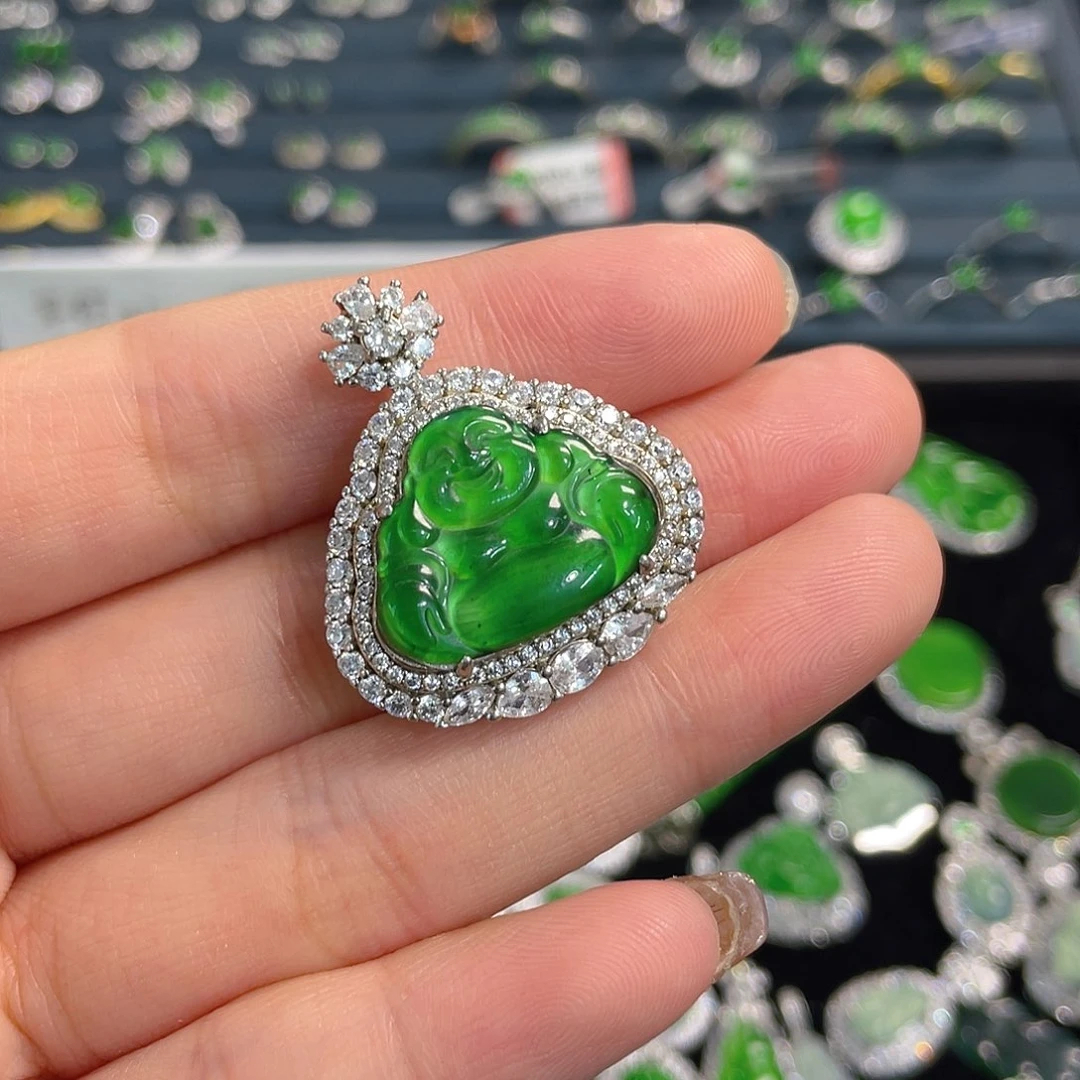 吊坠(不含链)银S925镶嵌翡翠