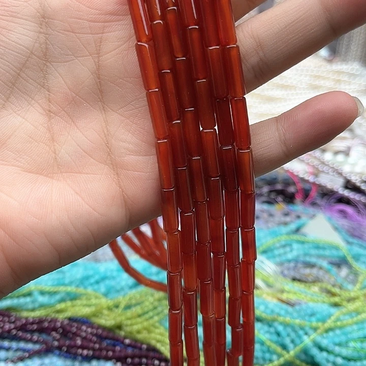 未镶嵌玛瑙/玉髓珠宝半成品一条4/13mm左右红玛瑙管珠