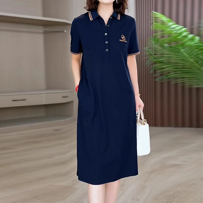 恩孤夏季新款时尚连衣裙薄款洋气减龄中长款宽松休闲夏装连衣裙女