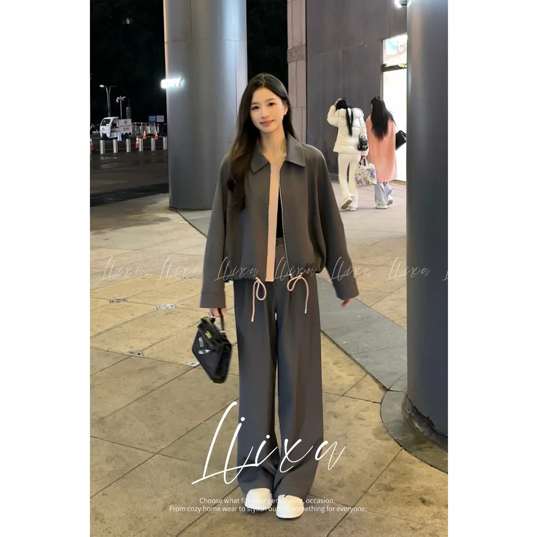 Liixu新款雅丹风穿搭休闲外套女高腰休闲裤两件套L51TZ106