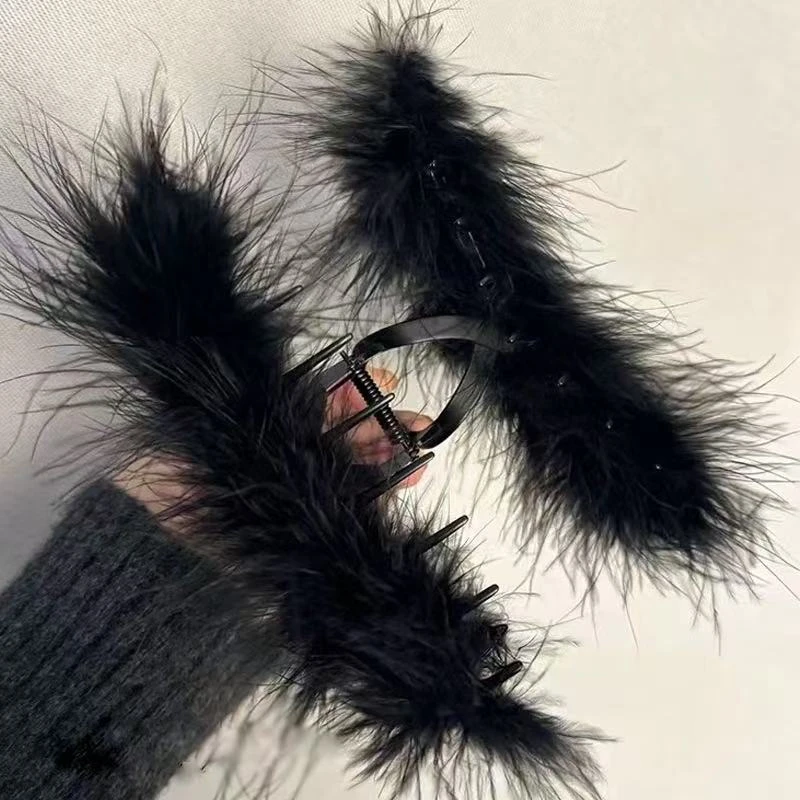 羽毛抓夹发夹女新款后脑勺蓬松高级毛毛鲨鱼夹 （91228）