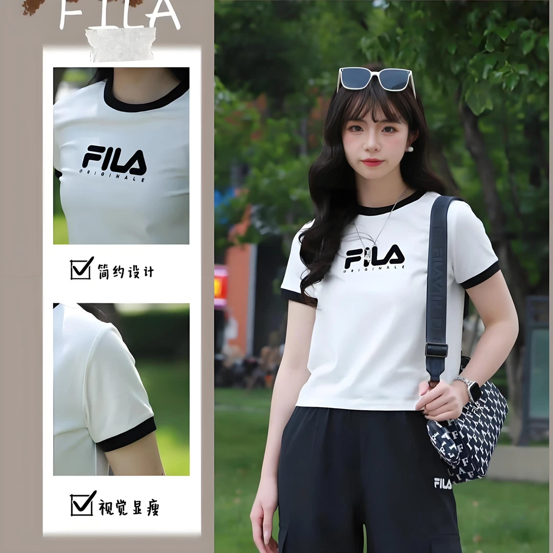 FILA斐乐女装户外时尚百搭休闲透气运动显瘦短袖T恤F11W429113B