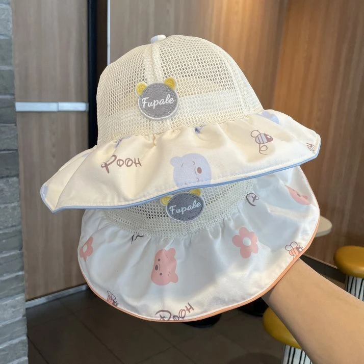婴儿太阳帽夏季网眼大檐遮阳帽女宝宝防晒帽子透气网款男童渔夫帽