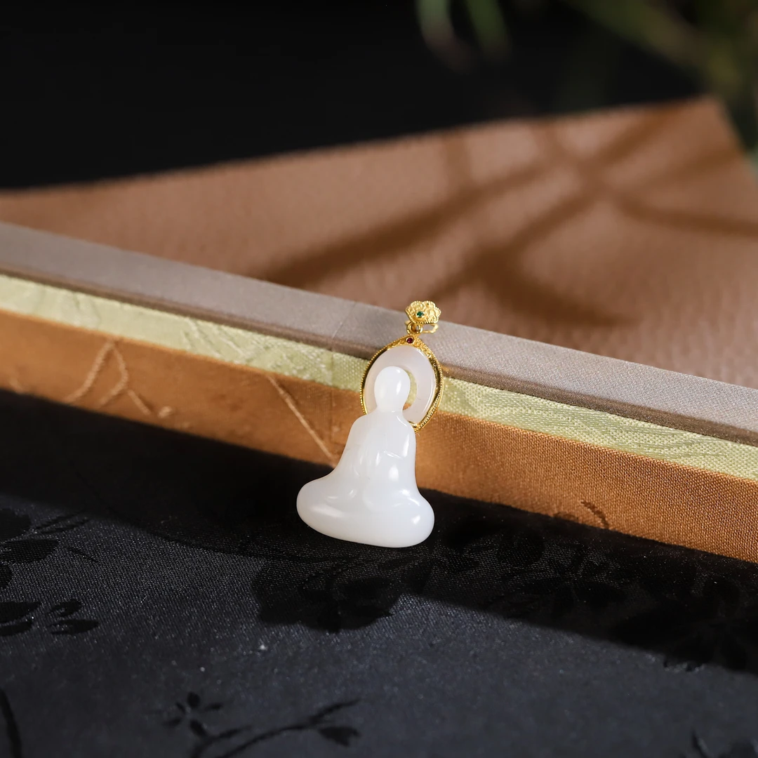 【悟道】和田玉白玉吊坠·18K·无相佛吊坠