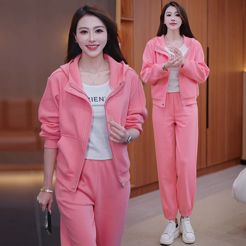 高级感流行运动套装2025春季连帽宽松减龄开衫卫衣两件休闲套装