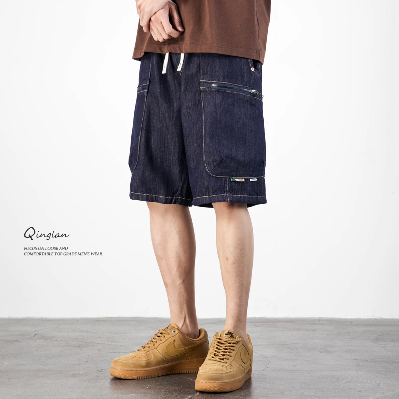美式复古休闲牛仔短裤男宽松大码潮牌原色痞帅男生五分裤夏季薄款