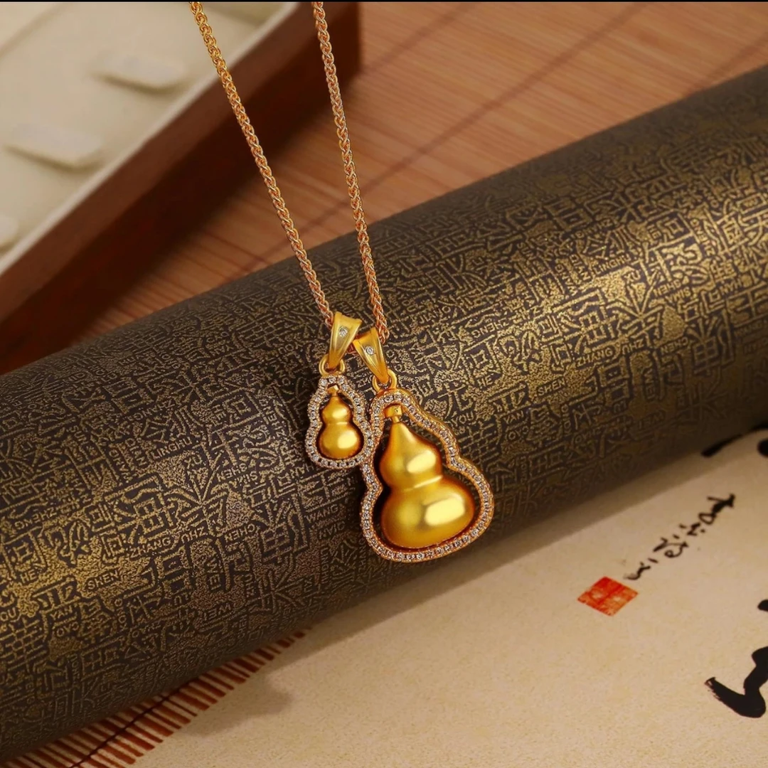 精工金色新中式福禄国潮风双葫芦吊坠女士