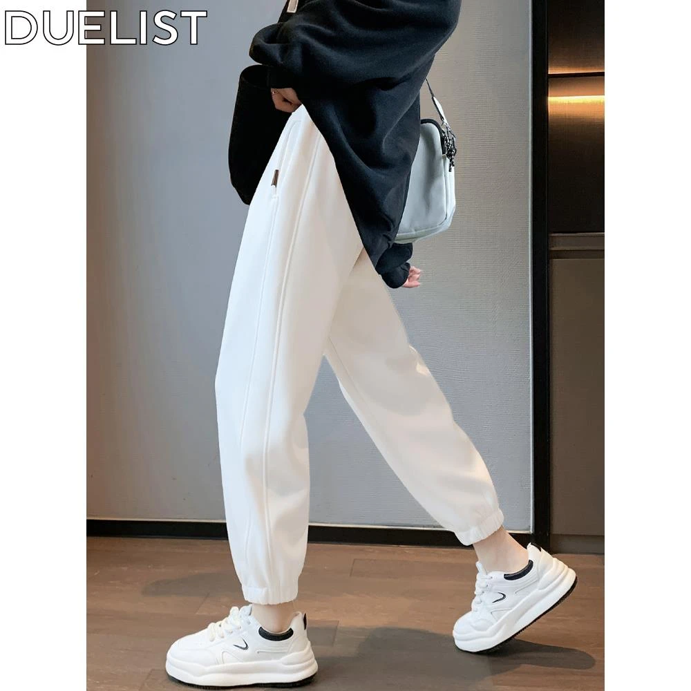 DUELIST白色女士运动裤秋季女士休闲小裤新款秋季时尚百搭运动裤
