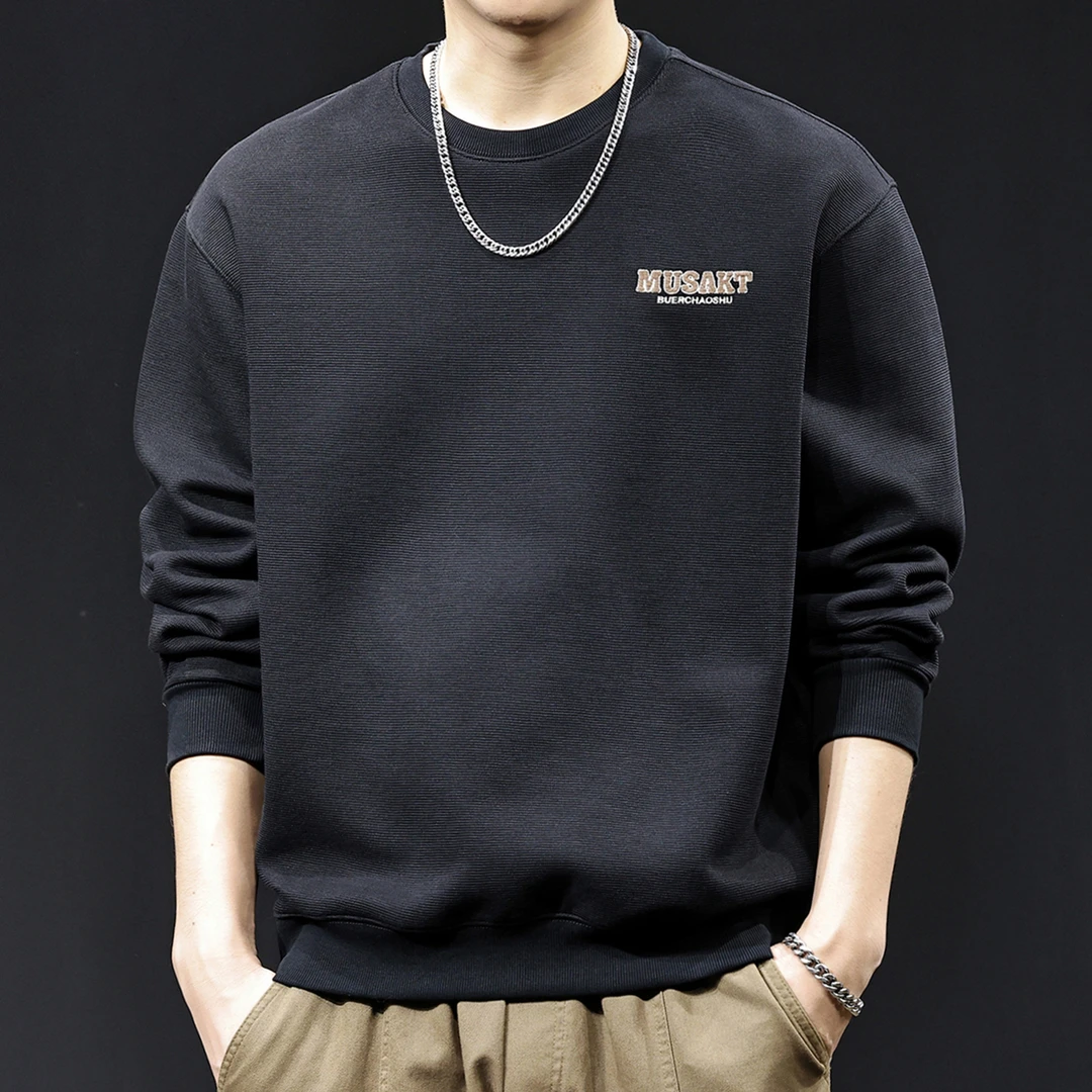 U&PURA轻奢潮牌纹理感绣花加绒卫衣男士2025秋冬季新款高端大码