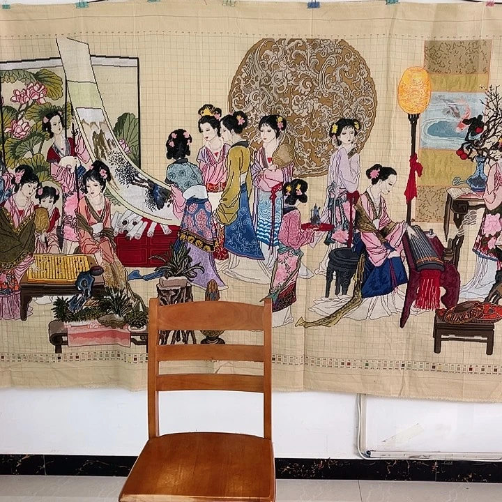 棉手工十字绣成品古绢布琴棋书画