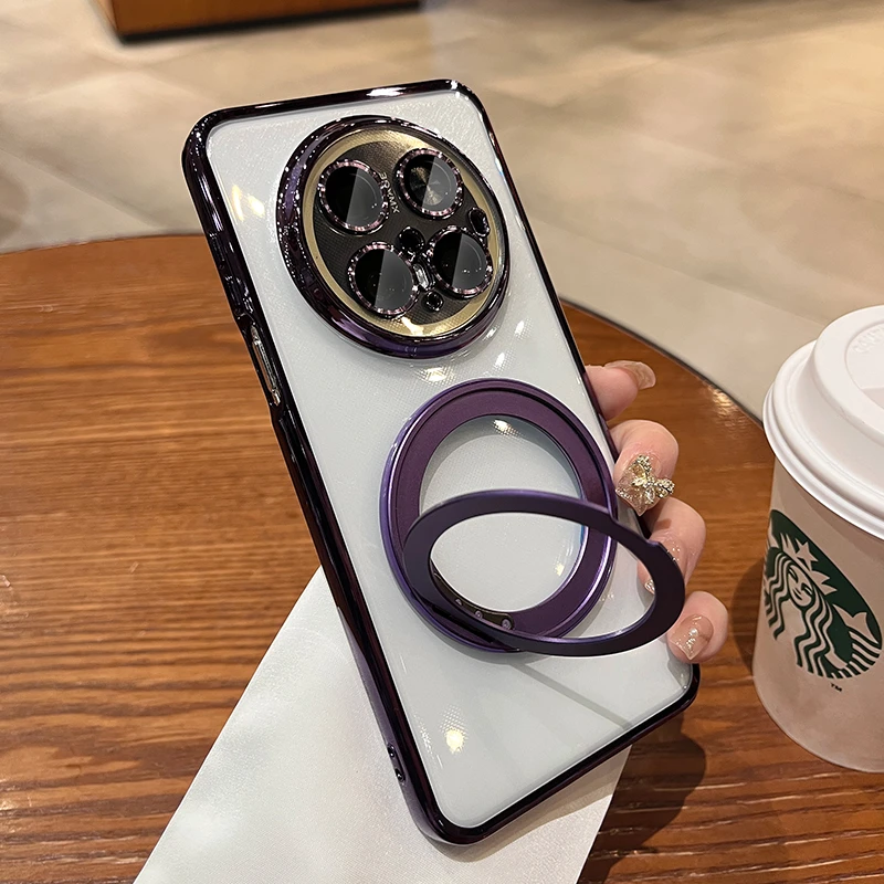 透明360旋转磁吸支架适用华为手机壳带镜头膜硅胶防摔ins男女小众