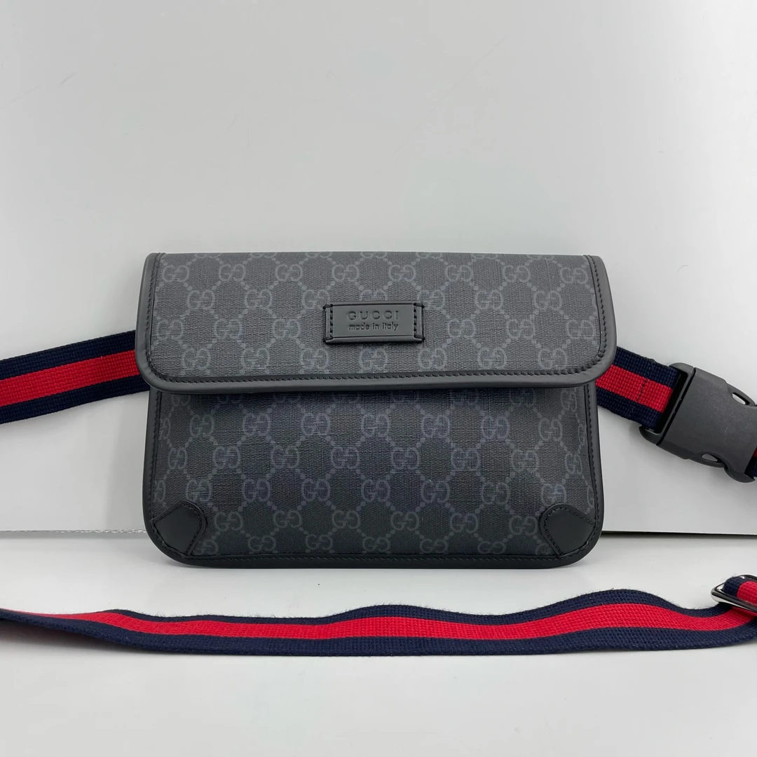 95新 GUCCI/古驰 优选/黑色老花腰包黑标036/24×16×3/Z11014