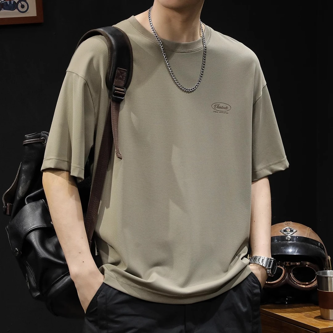 U&PURA冰丝轻薄短袖t恤男款夏季新款宽松大码衣服潮牌男装体恤