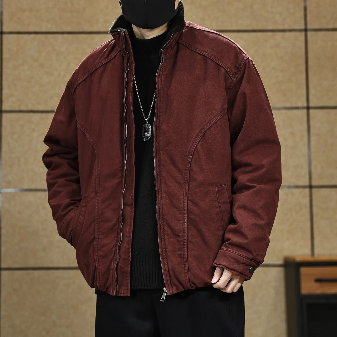 美式复古仿兔毛加绒男士夹克冬季加厚保暖休闲工装男款上衣外套潮