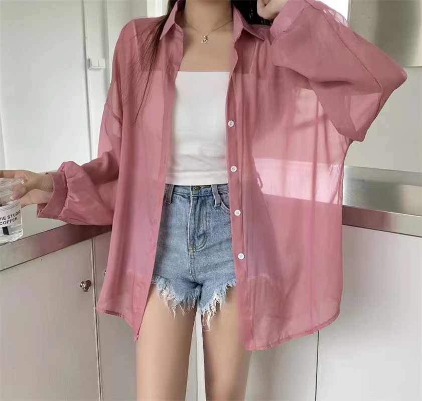 夏季时尚休闲薄款设计感女士珠光沙防晒衬衫百搭2025新款