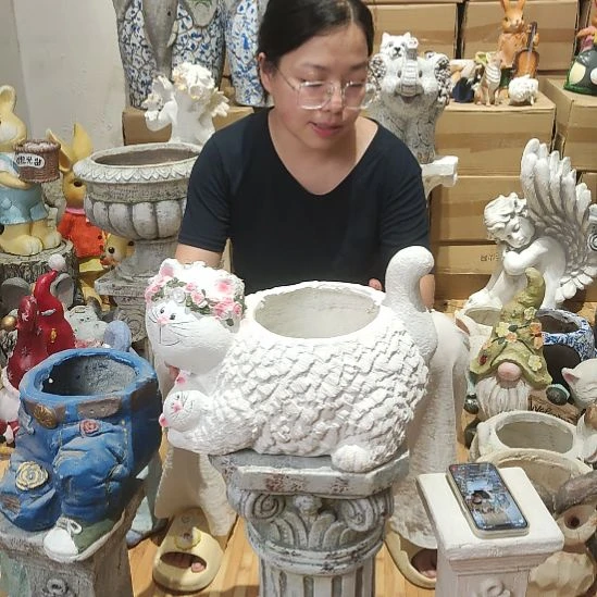 合成树脂氧化镁母子猫花盆一个