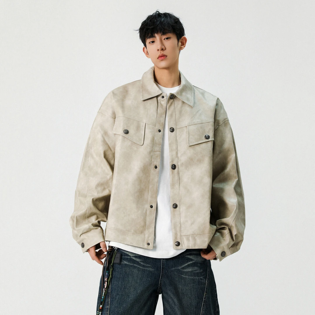 纯色春季夹克拉链牛仔扎染外套复古港风男士春季美拉德外套