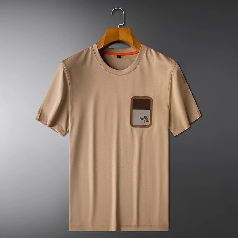 时尚小马桑蚕丝冰丝圆领短袖t恤男2025新款夏季薄款休闲凉感半袖