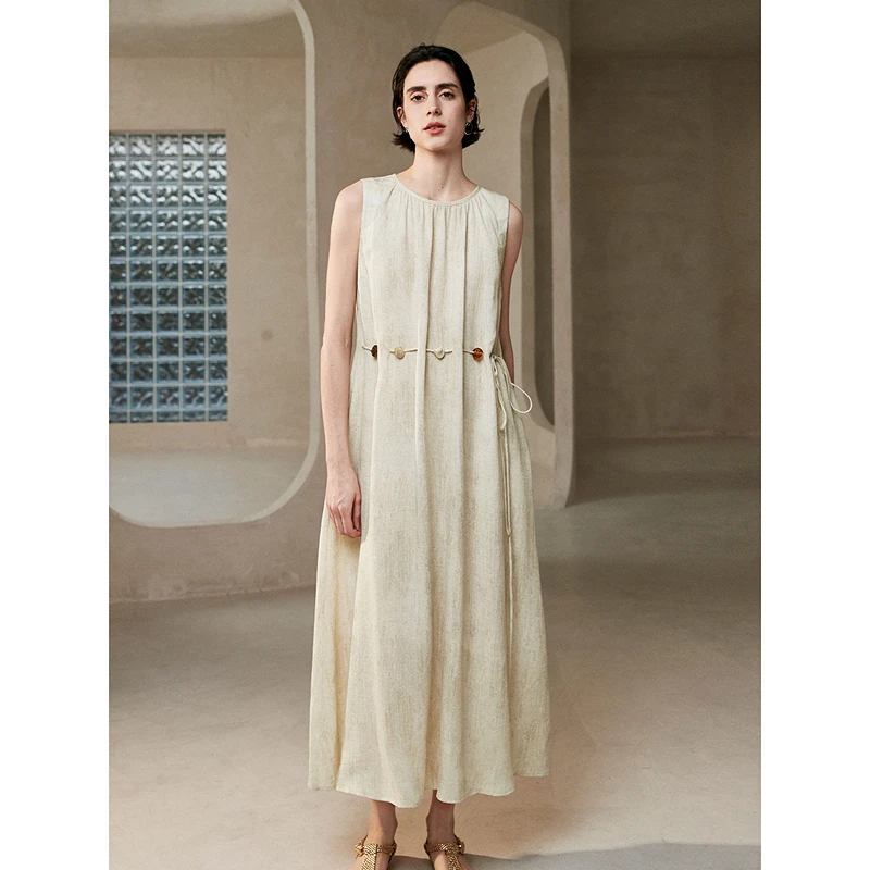 【初棉】DRDB肌理感莱赛尔亚麻无袖连衣裙25年夏收腰长裙363616023