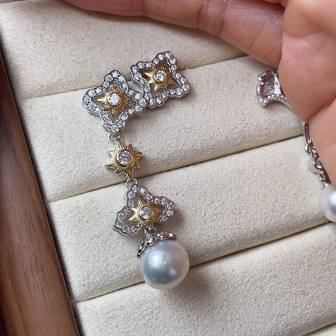 海水珍珠银S925镶嵌耳饰