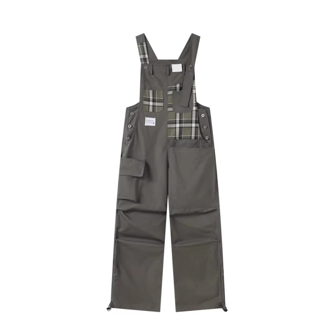 丿未PUREVENUS裤脚抽绳格纹拼接胸下皆腿背带裤长裤