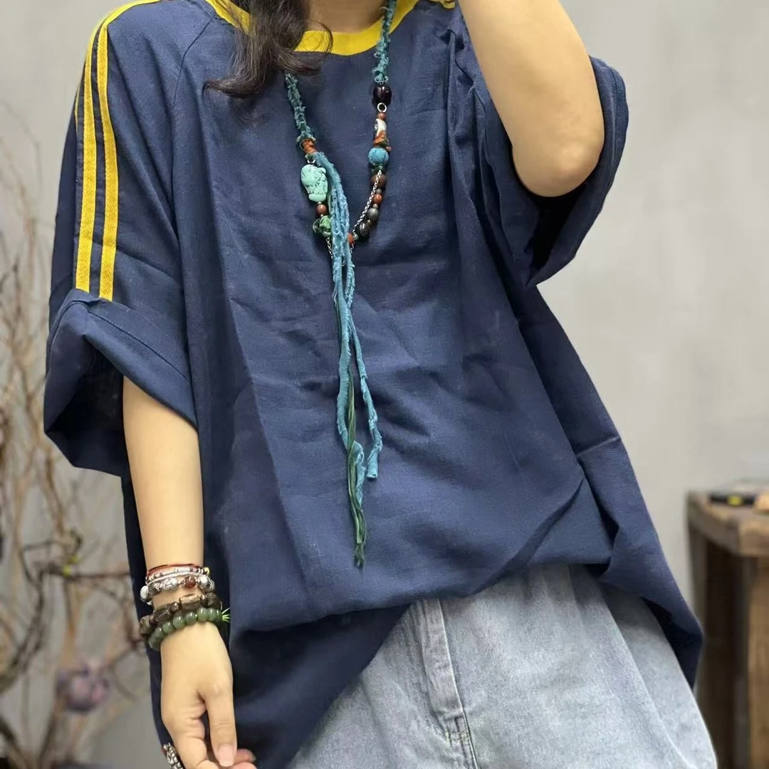 MG5 25140 夏季新品亚麻套头圆领休闲百搭女士上衣 胸围130长70