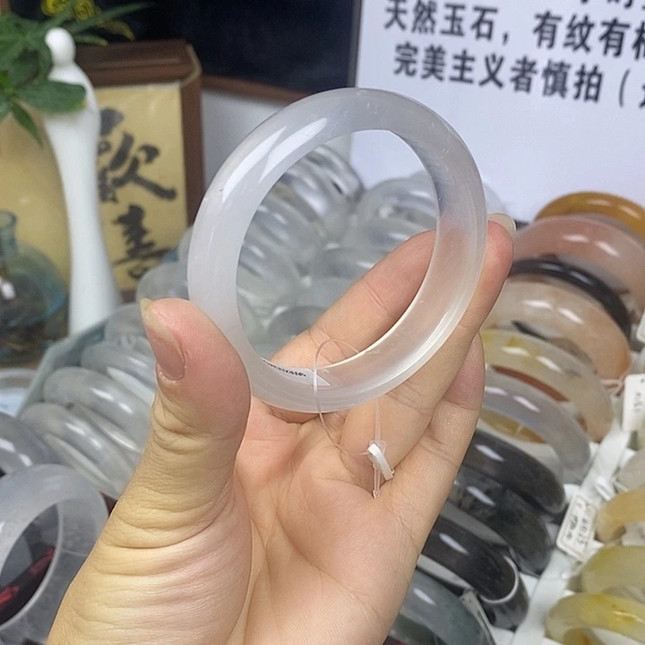 石英质玉未镶嵌手镯53.5白月光3096