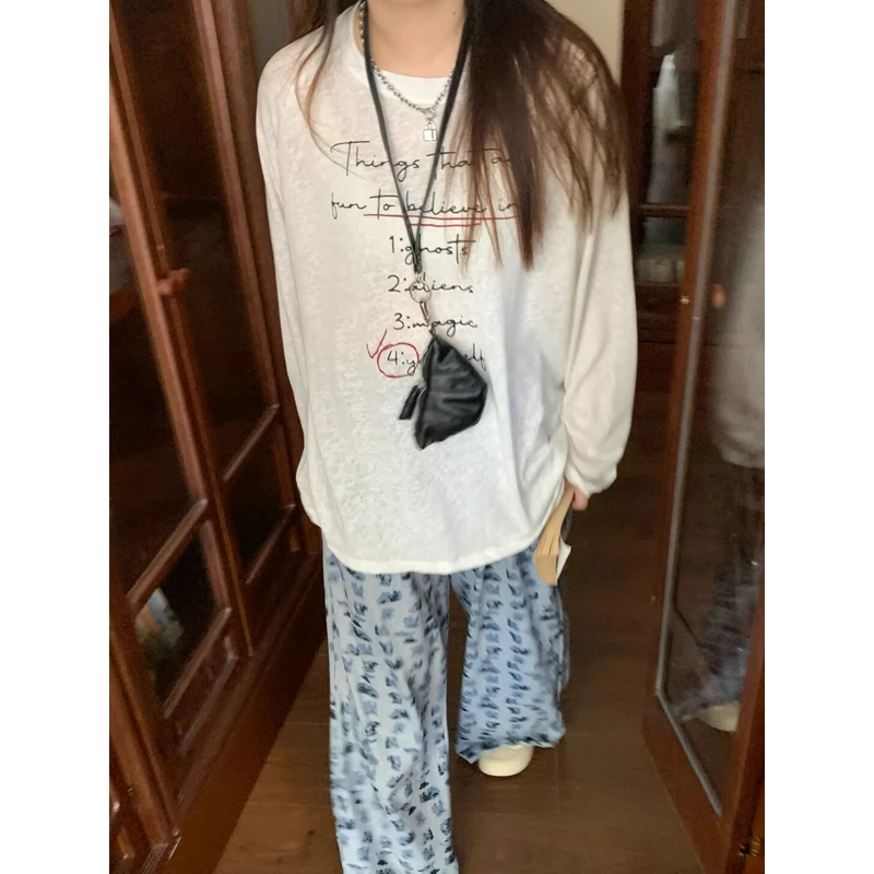 三点泥SUNNY【小狗派对】胖MM套装女长袖薄款T恤阔腿裤两件套