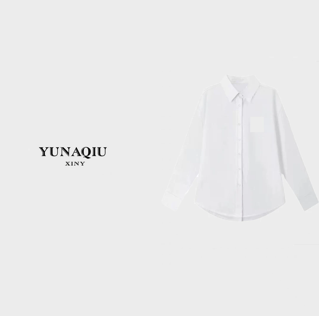 YUNAQIU 纯色刺绣徽标单排扣宽松休闲衬衫外套-9819