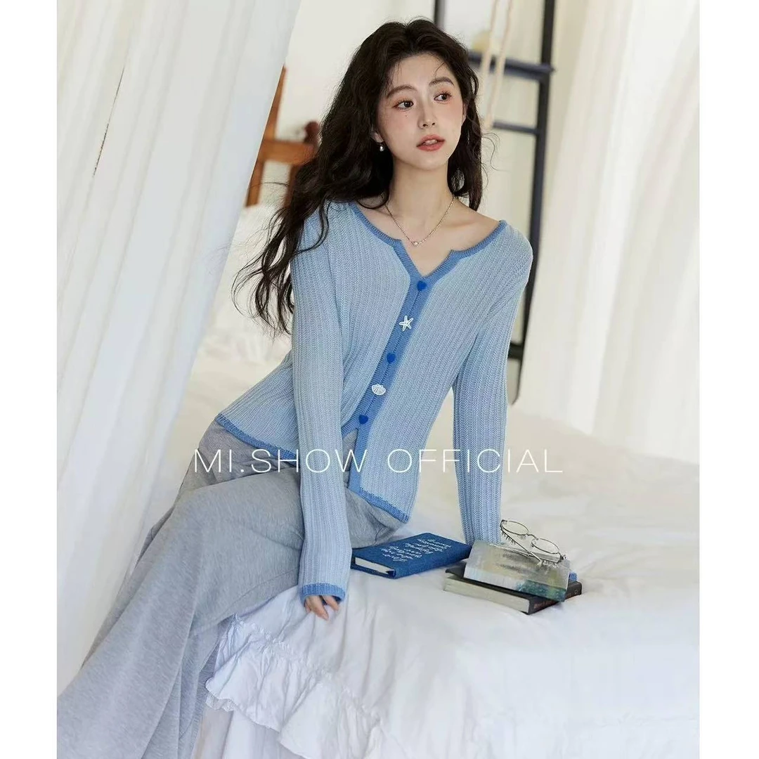 【海洋贝壳针织开衫】春夏季25154海洋贝壳扣针织开衫小众高级