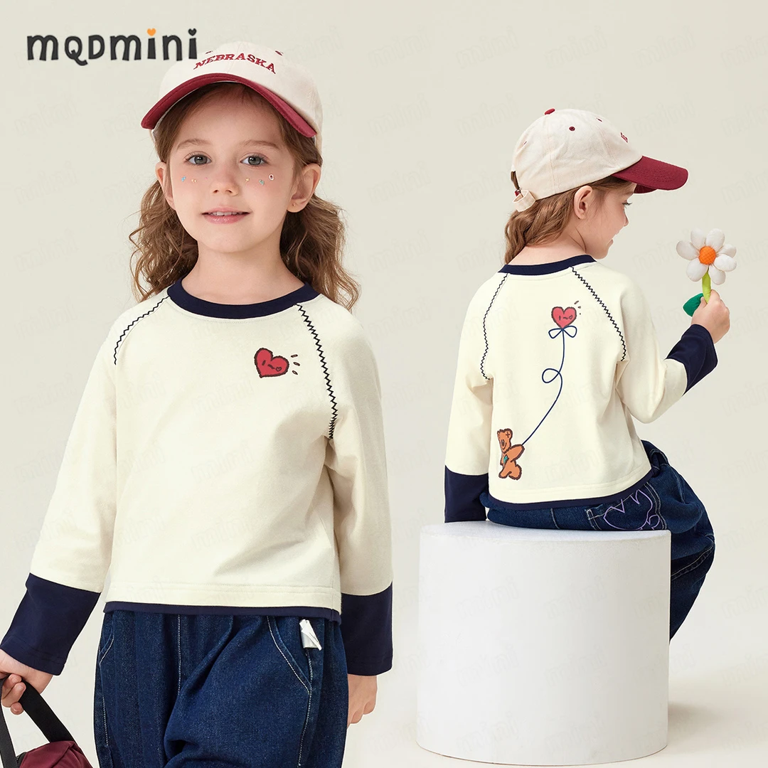 MQDMINI【5A抑菌】长袖T恤秋季新款爱心狗女童套头打底外穿长袖童装