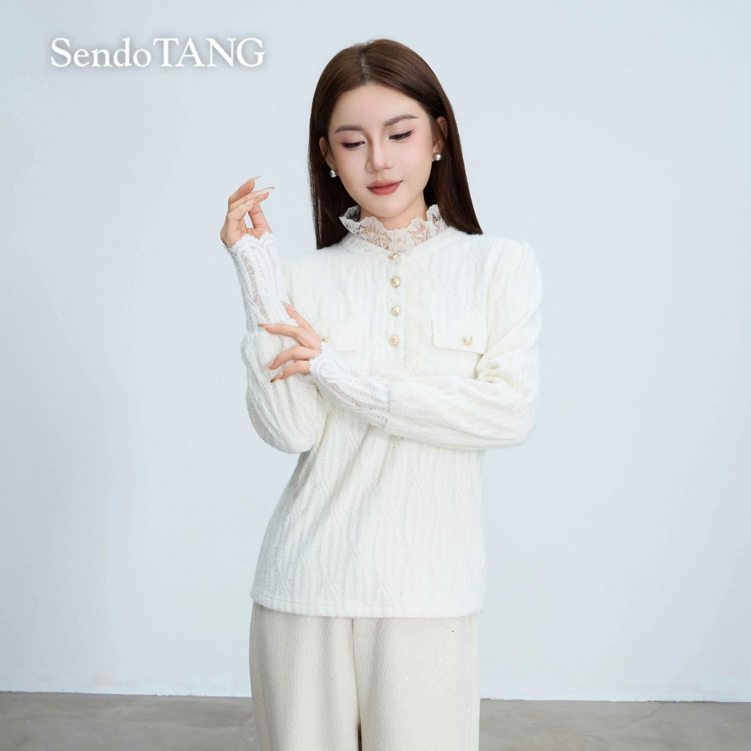 财阀千金风加绒【星语】胖多女装新款高级感显瘦百搭宽松长袖上衣