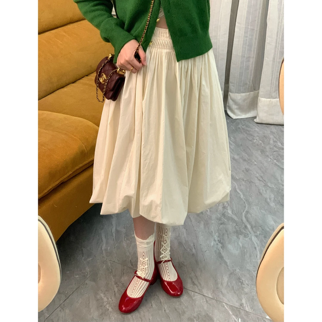 鹿和琪云朵颂 杏色花苞裙2025新款半身裙小个子甜美公主裙07303