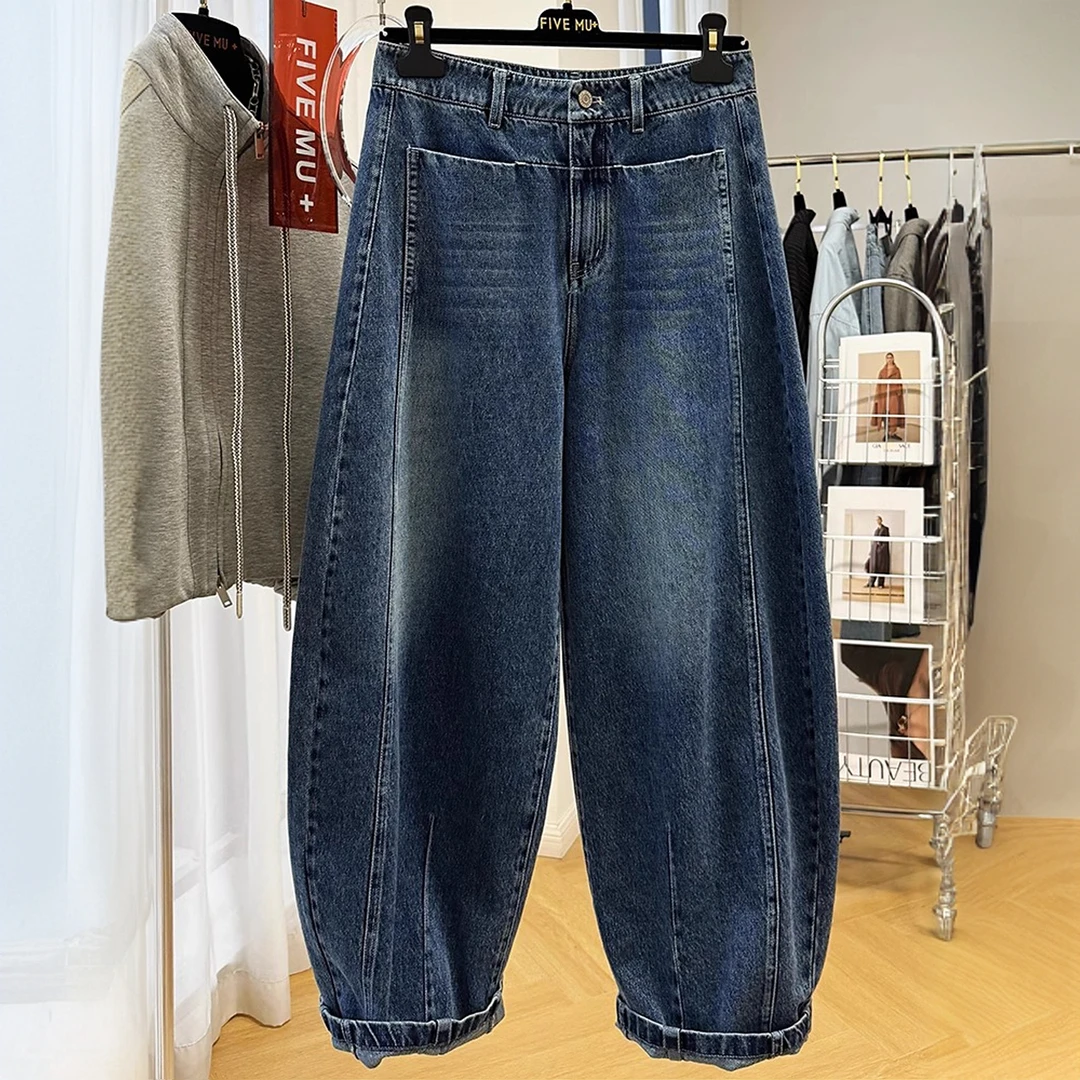 2025新款春秋百搭宽松休闲高腰大码牛仔裤女萝卜裤老爹裤显瘦长裤