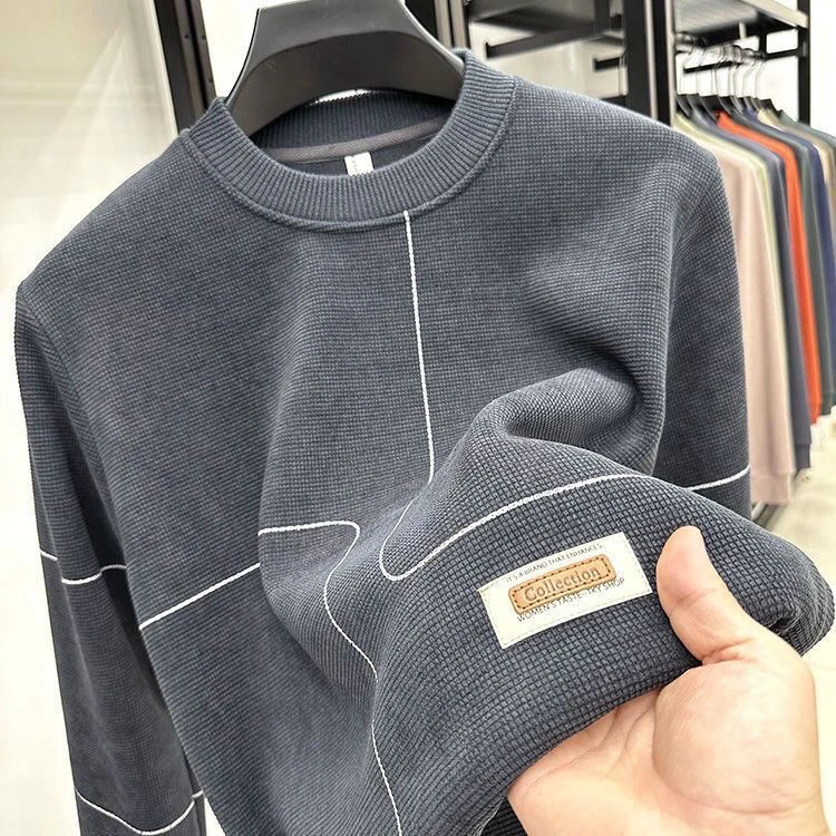 秋冬季新款加绒加厚卫衣男保暖内搭上衣抓绒无帽休闲圆领打底衫衣