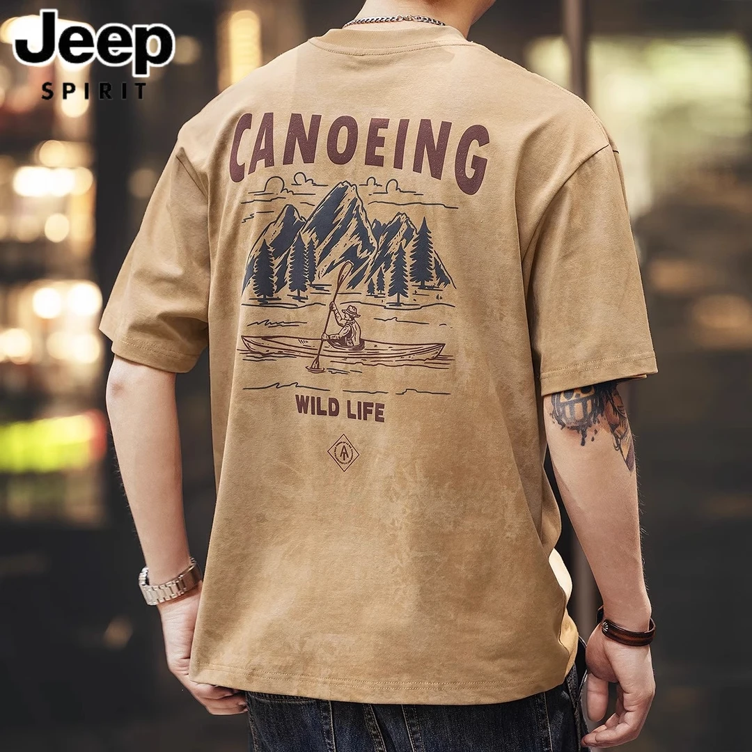 jeep吉普重磅短袖t恤男夏2025新款美式复古衣服潮牌宽松半袖体恤