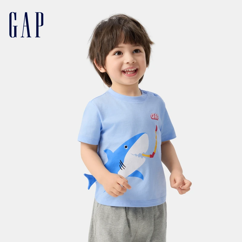Gap男女幼童2025夏季新款3D造型印花logo短袖T恤儿童装上衣767328