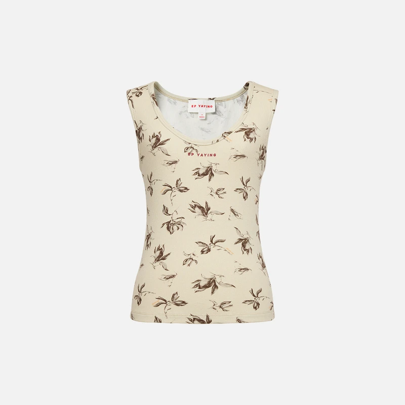 EP雅莹春装新款女装 棉混纺休闲印花圆领背心上衣5120B