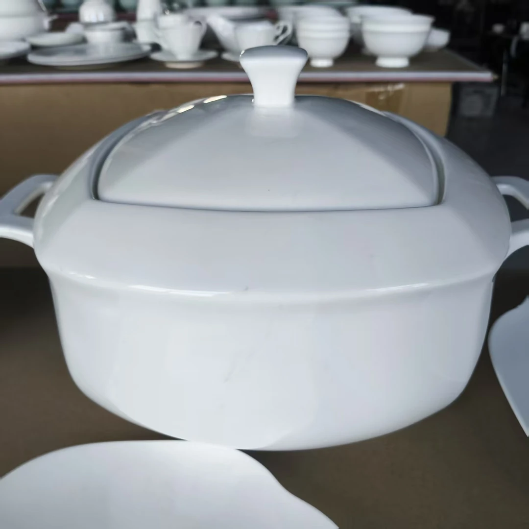 A268②】9.5英寸方形品锅1只纯白唐山骨瓷家用